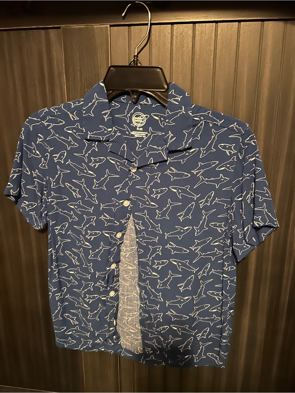 Boys Blue Short-Sleeve Shark Print Shirt